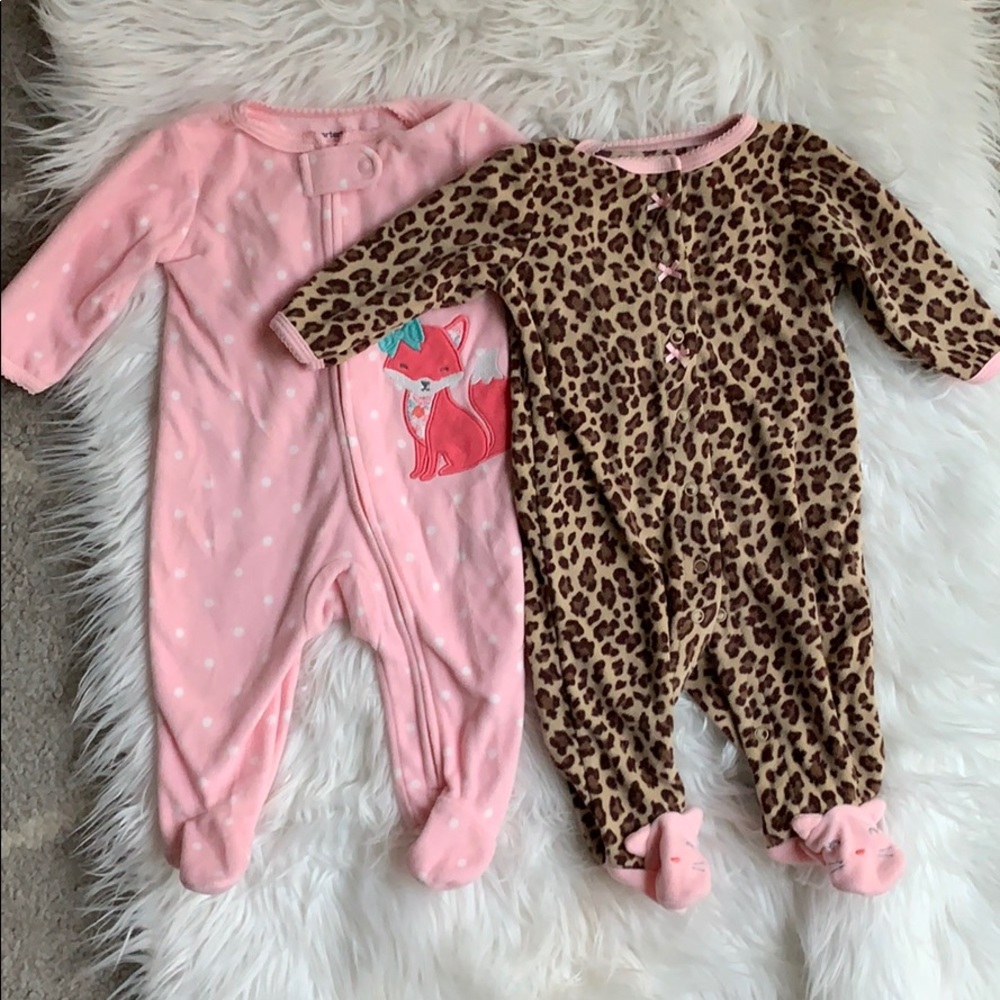 2 Carters girls 3 month fleece footie
